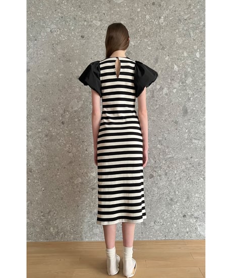 balloon sleeve long one-piece border