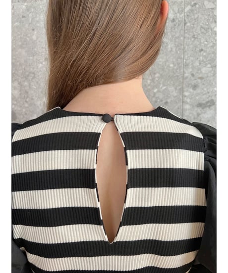 balloon sleeve long one-piece border
