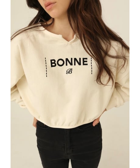 velours piping glitter embroidery sweat ivory