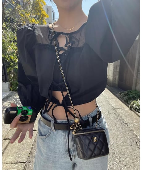 arm volume dot see-through docking blouse black