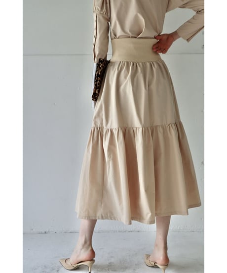 waist rib tiered long skirt beige