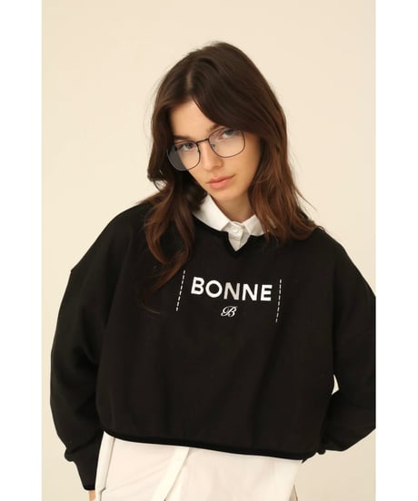 velours piping glitter embroidery sweat black