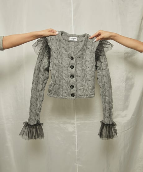 tulle cable knit cardigan gray