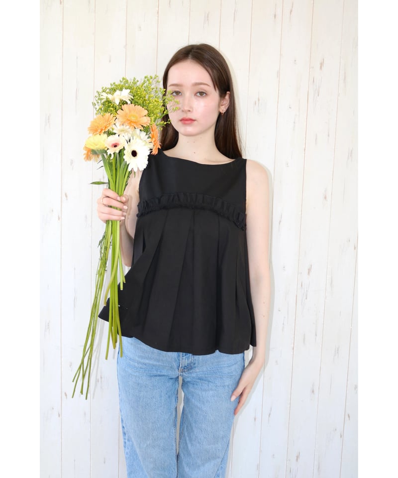 wave frill pleats tops black | BONNE