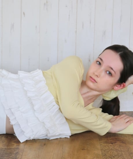 volume frill squareneck tops yellow