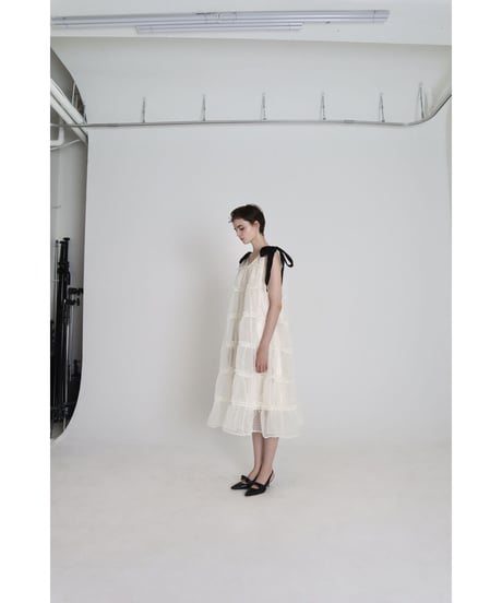 shoulder ribbon tiered one-piece dot tulle
