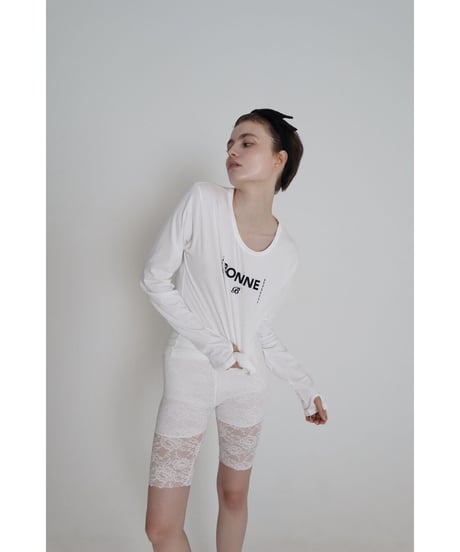 "BONNE B"finger hole long tee White