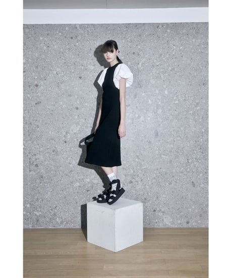 balloon sleeve long one-piece black