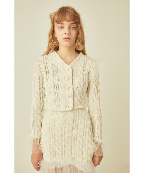 tulle cable knit cardigan ivory