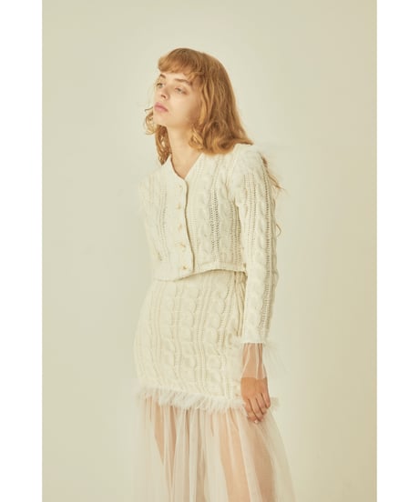 tulle cable knit cardigan ivory