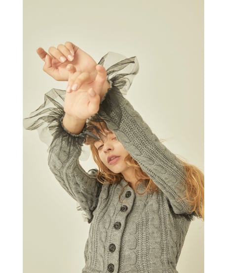 tulle cable knit cardigan gray