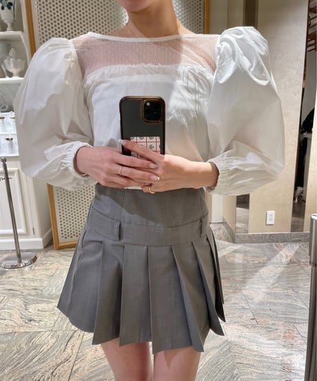 arm volume dot see-through docking blouse white