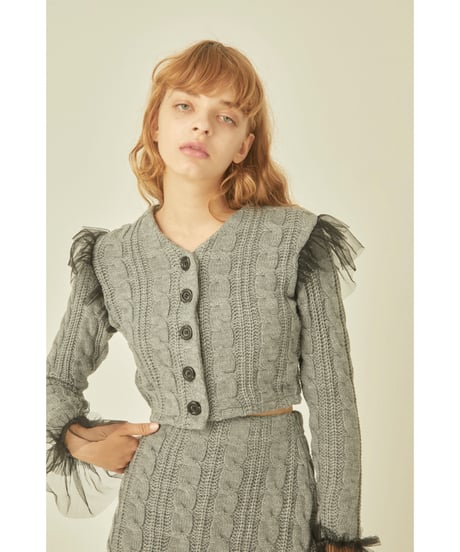 tulle cable knit cardigan gray