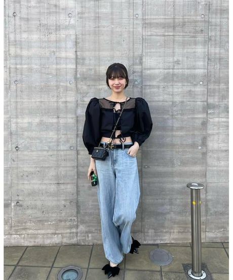 arm volume dot see-through docking blouse black