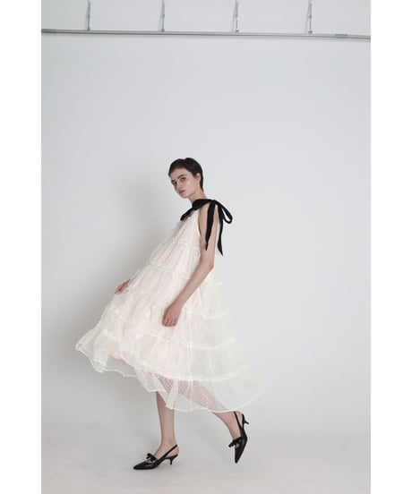 shoulder ribbon tiered one-piece dot tulle