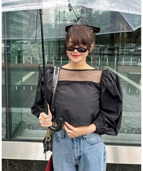 arm volume dot see-through docking blouse black