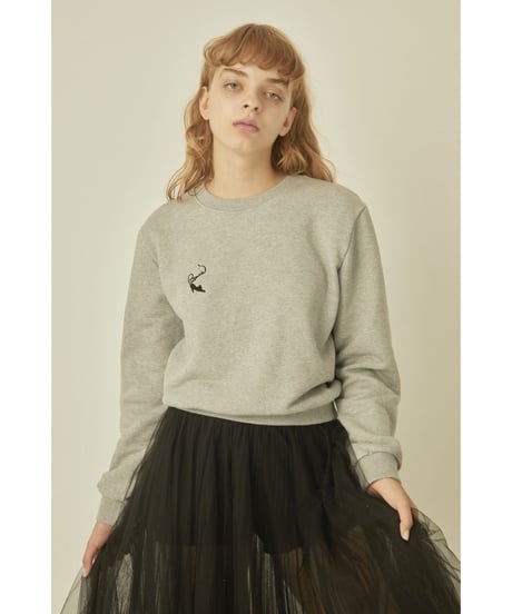 BONNE cat embroidery sweat gray