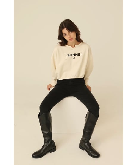 velours piping glitter embroidery sweat ivory