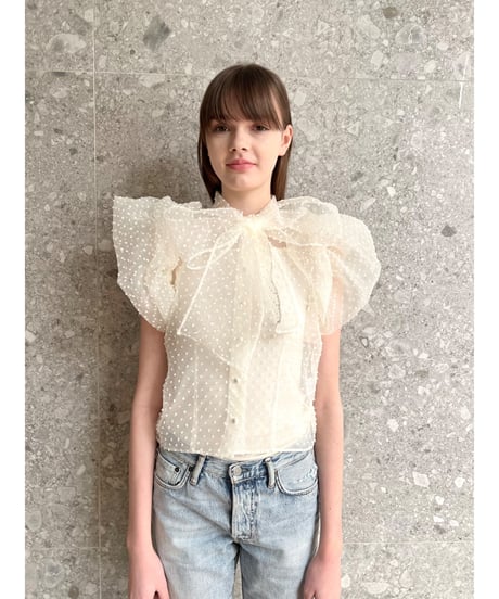 balloon sleeve ribbon blouse ivory