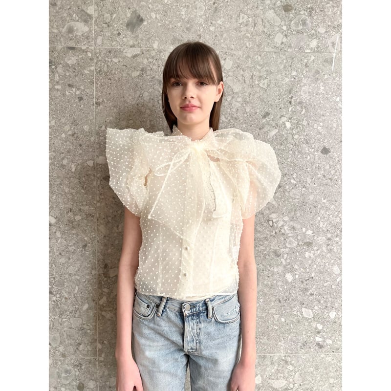 balloon sleeve ribbon blouse ivory | BONNE
