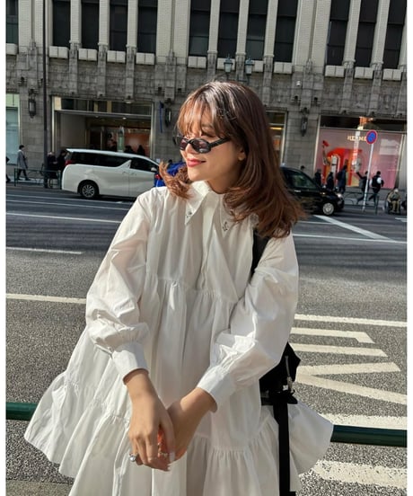bijou collar tiered one-piece white