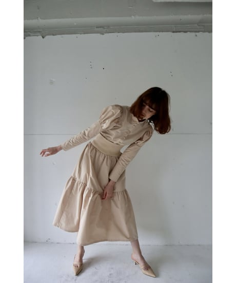 puff sleeve arm button blouse beige