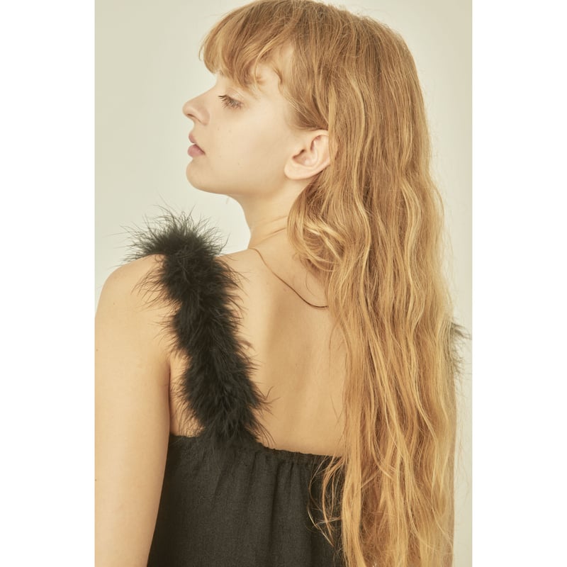 fur strap tulle frill long onepiece | BONNE fur strap tulle frill long onepiece | BONNE