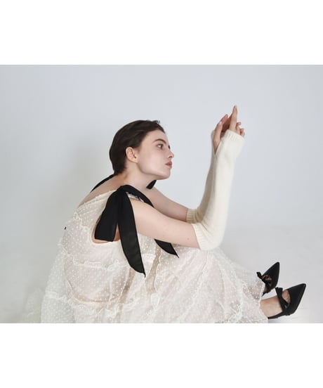 shoulder ribbon tiered one-piece dot tulle