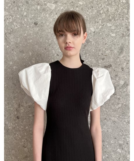 balloon sleeve long one-piece black