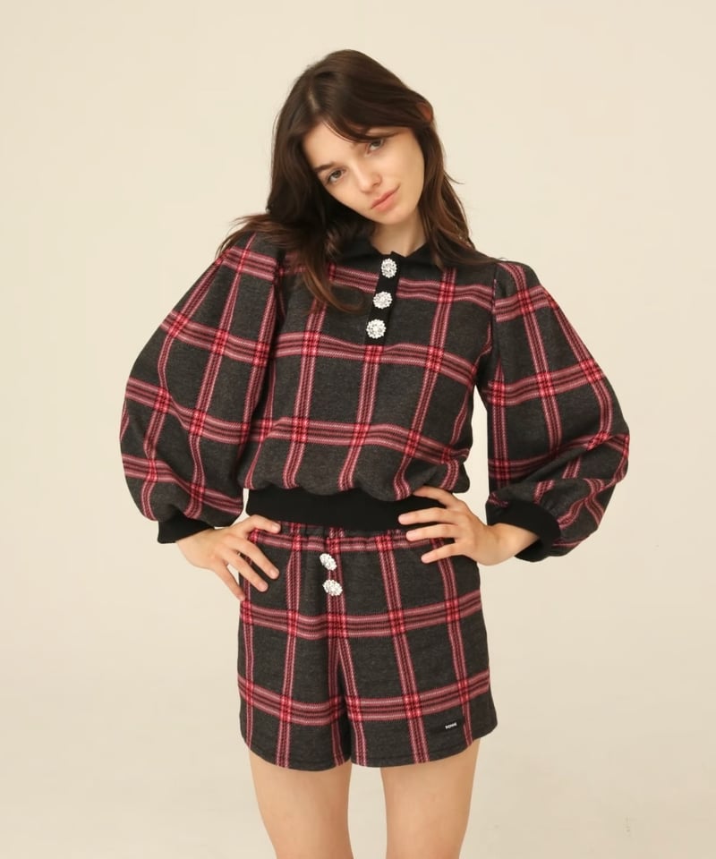 bijou button knit setup gray×red | BONNE bijou button knit setup gray×red | BONNE