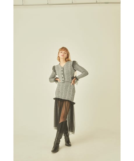 tulle cable knit cardigan gray