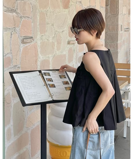 wave frill pleats tops black