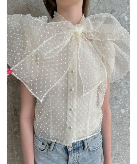 balloon sleeve ribbon blouse ivory
