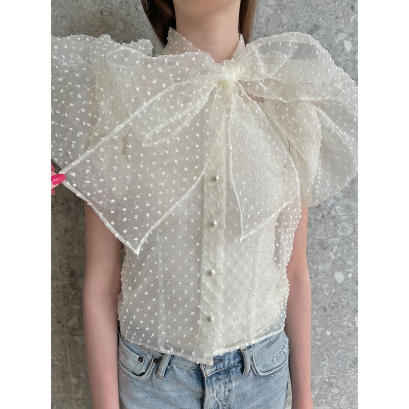 balloon sleeve ribbon blouse ivory | BONNE