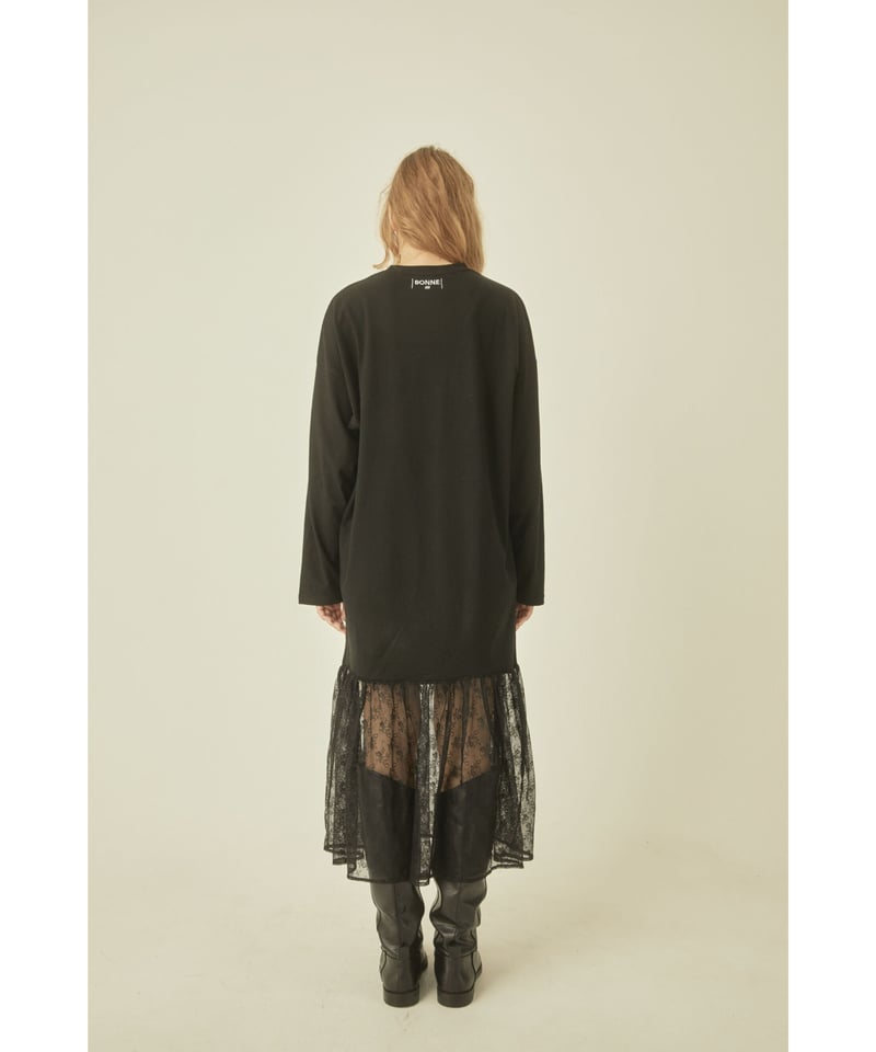 BONNE embroidery lace onepiece black | BONNE
