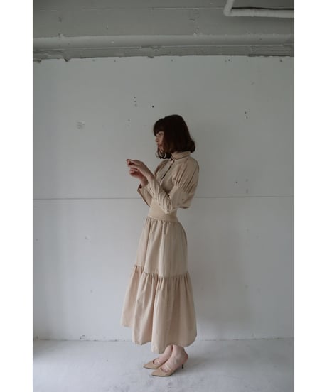 puff sleeve arm button blouse beige