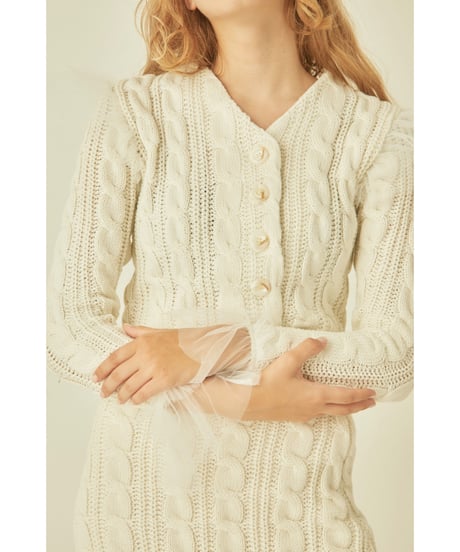 tulle cable knit cardigan ivory