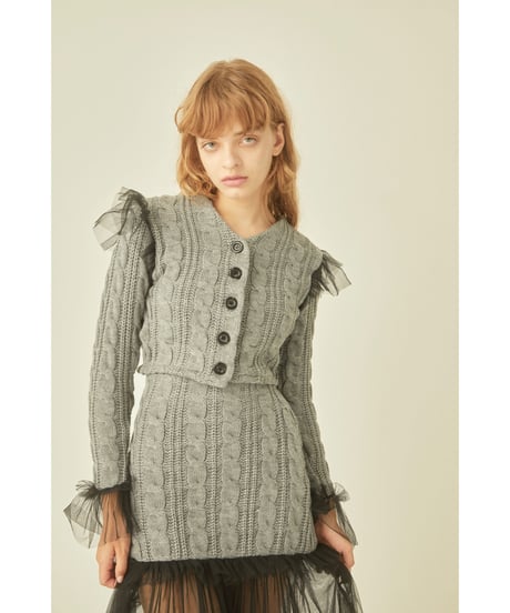 tulle cable knit cardigan gray
