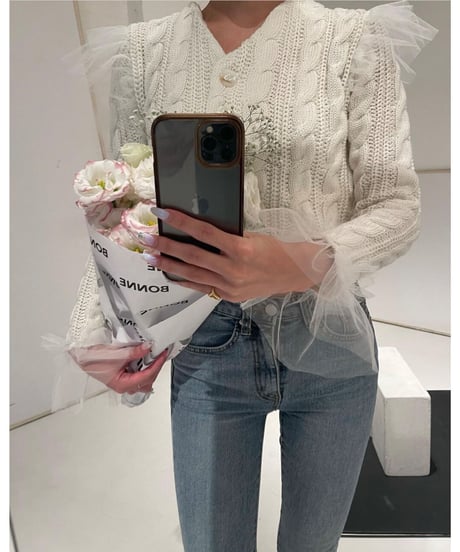 tulle cable knit cardigan ivory