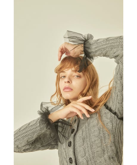 tulle cable knit cardigan gray