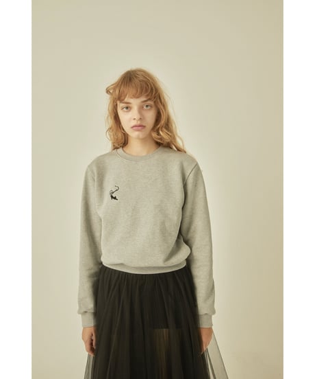 BONNE cat embroidery sweat gray