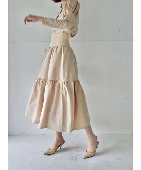 waist rib tiered long skirt beige
