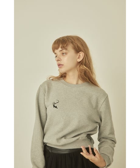 BONNE cat embroidery sweat gray