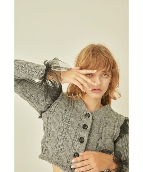 tulle cable knit cardigan gray