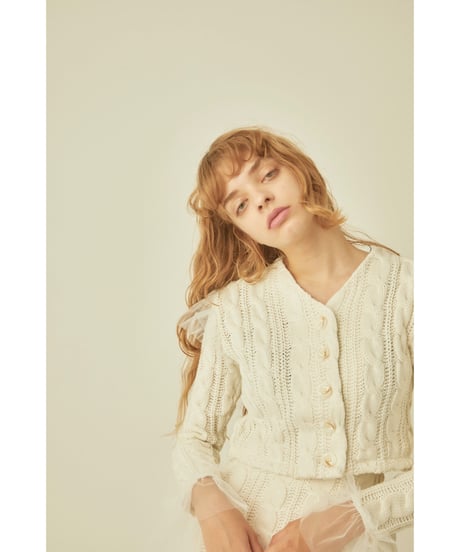 tulle cable knit cardigan ivory