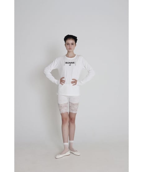 "BONNE B"finger hole long tee White