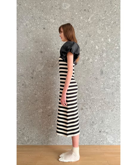 balloon sleeve long one-piece border