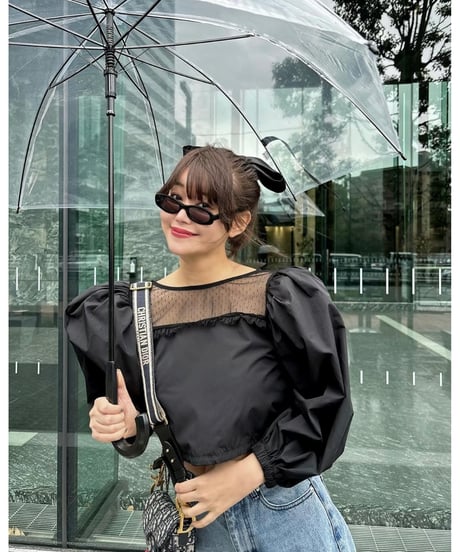 arm volume dot see-through docking blouse black