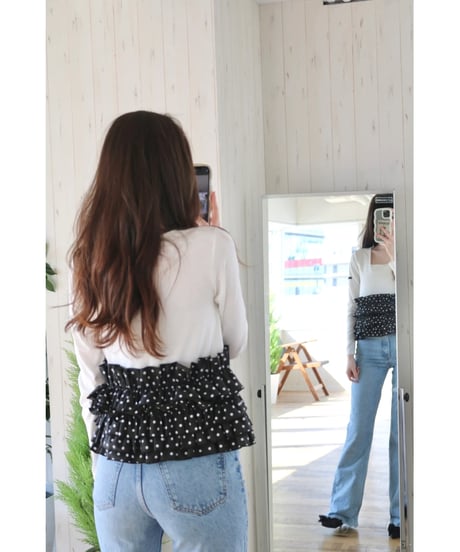 volume frill squareneck tops dot