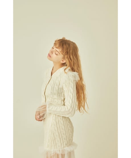 tulle cable knit cardigan ivory
